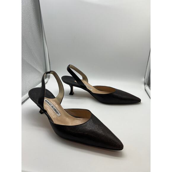 Manolo Blahnik Leather Slingback Kitten Heels size 38.5 - Picture 1 of 7